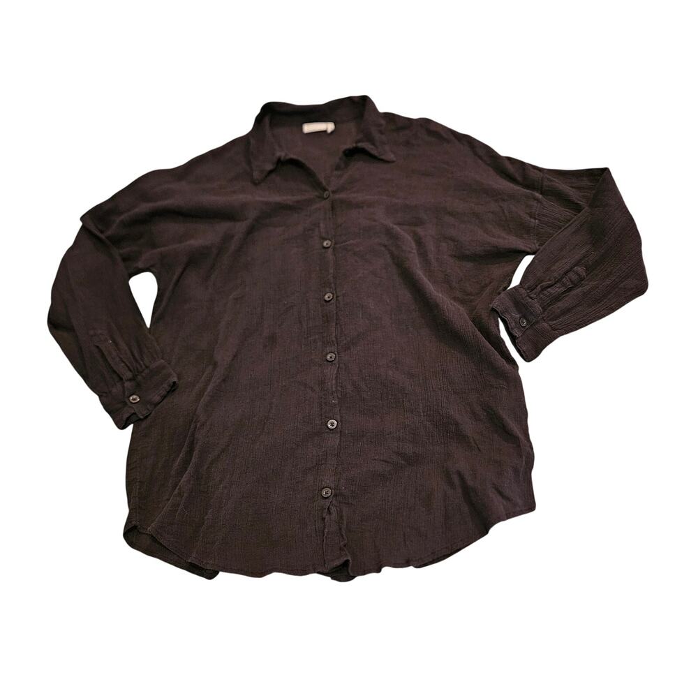ASOS Design Black Crinkle Cotton Button Up Shirt Womens US 6 Long Sleeve Gauze